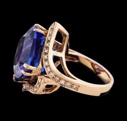 24.05 ctw Tanzanite and Diamond Ring - 14KT Rose Gold