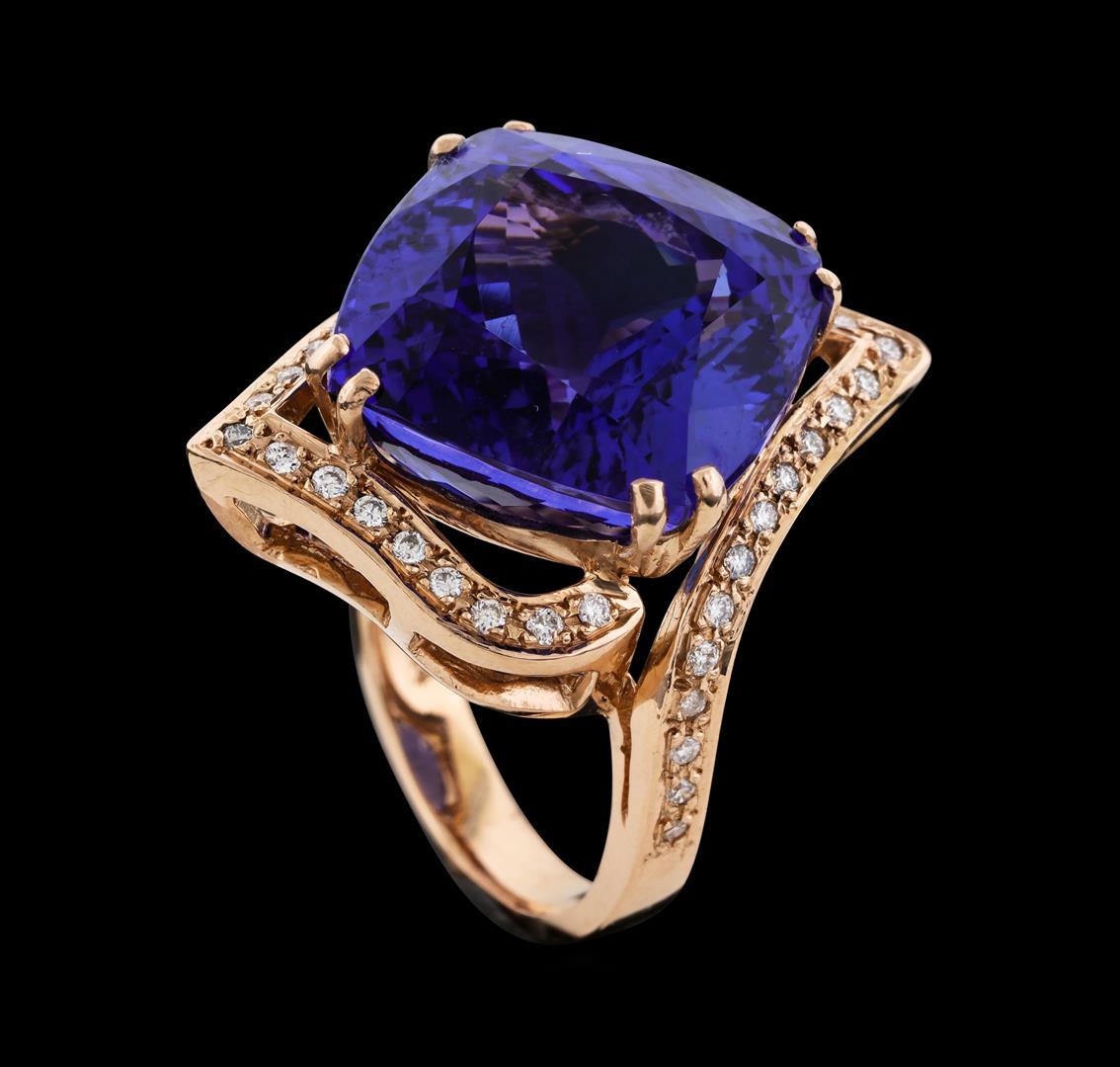 24.05 ctw Tanzanite and Diamond Ring - 14KT Rose Gold