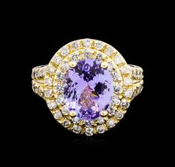 4.15 ctw Tanzanite and Diamond Ring - 14KT Yellow Gold