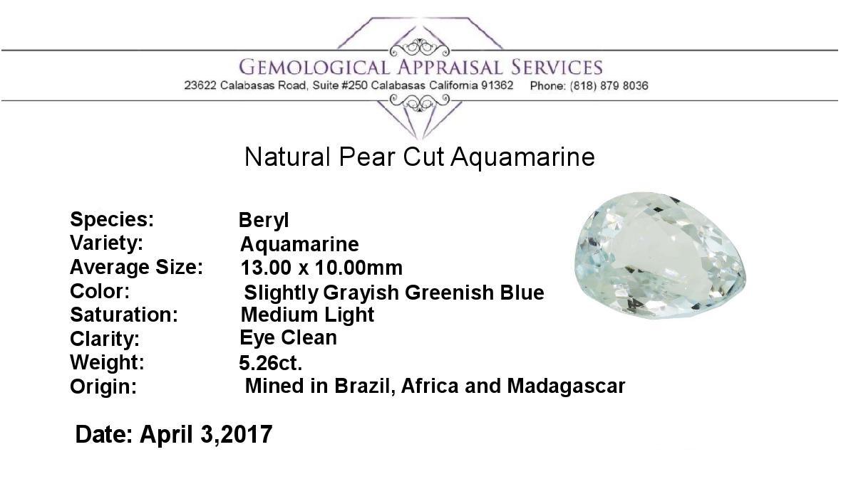 5.26 ct. Natural Pear Cut Aquamarine