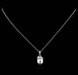 0.27 ctw Pearl and Diamond Pendant With Chain - 14KT White Gold