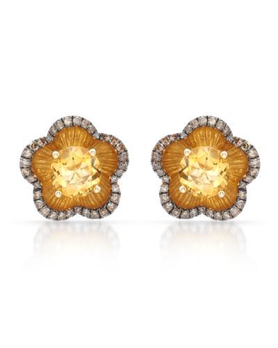 14k Yellow Gold  3.02CTW Citrine and Brown Diamonds Earring