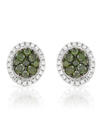 14k White Gold 0.47CTW Diamond and Green Dia Earring, (SI/H)