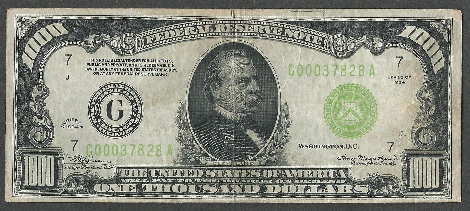 1934 $1000 Federal Reserve Note Chicago