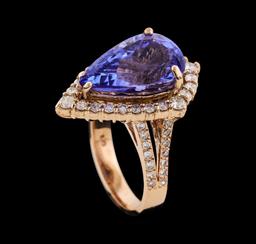 8.62 ctw Tanzanite and Diamond Ring - 14KT Rose Gold