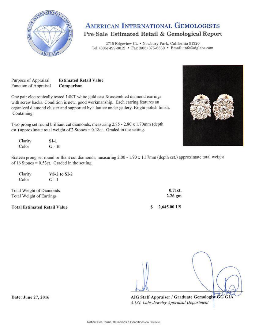 0.71 ctw Diamond Earrings - 14KT White Gold