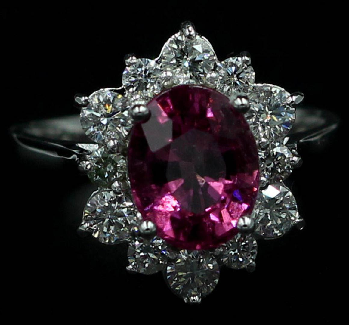 2.82 ctw Pink Tourmaline and Diamond Ring - 14KT White Gold