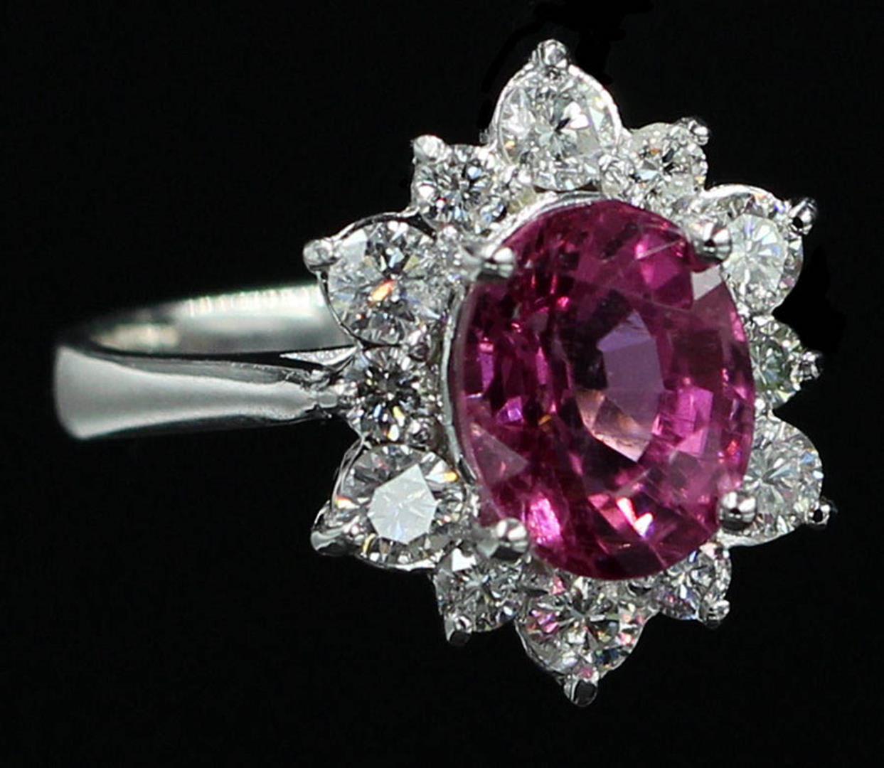 2.82 ctw Pink Tourmaline and Diamond Ring - 14KT White Gold