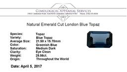 29.56 ct. Natural Emerald Cut London Blue Topaz