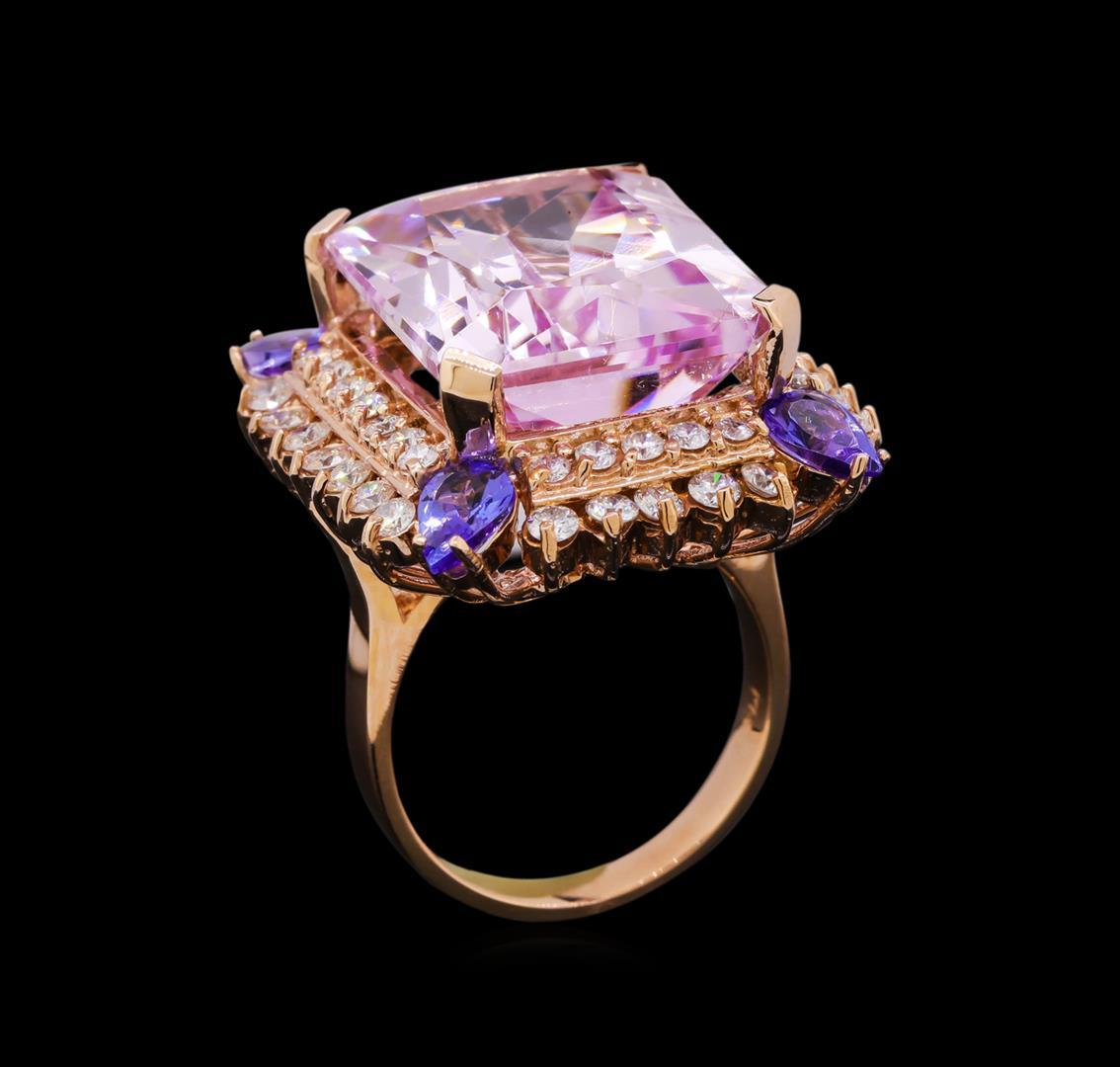 25.85 ctw Kunzite, Tanzanite and Diamond Ring - 14KT Rose Gold