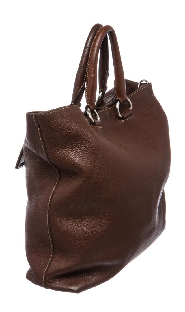 Prada Brown Pebbled Leather Tote Satchel Bag