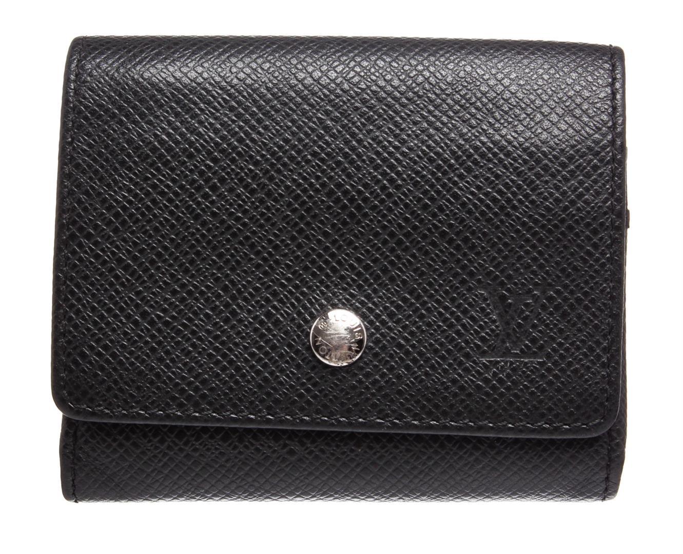 Louis Vuitton Black Taiga Leather Coin Purse Compact Wallet