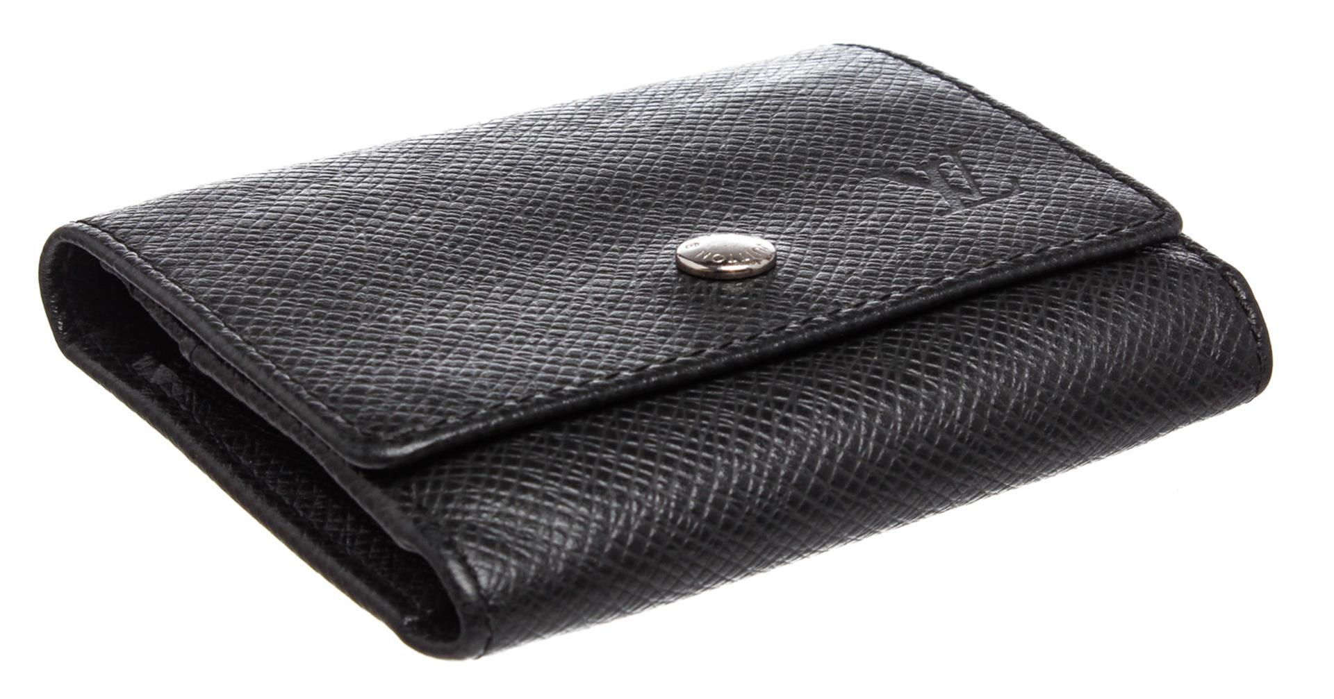 Louis Vuitton Black Taiga Leather Coin Purse Compact Wallet