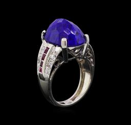 16.00 ctw Lapis Lazuli, Ruby and Diamond Ring - Platinum