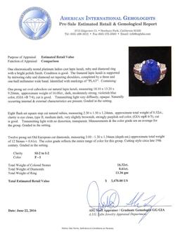 16.00 ctw Lapis Lazuli, Ruby and Diamond Ring - Platinum