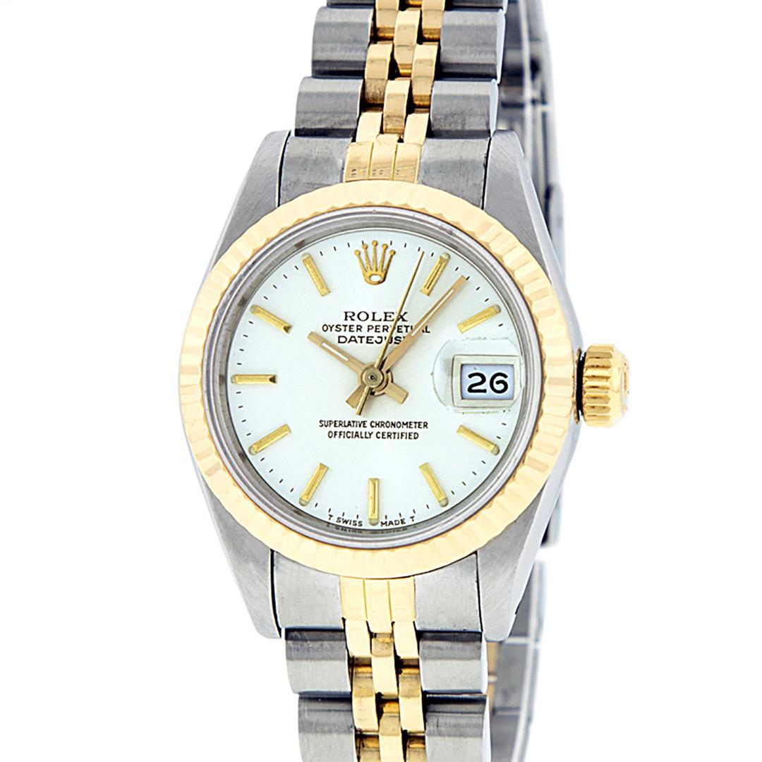 Rolex Ladies 2 Tone 14K White Index Fluted Datejust Wristwatch
