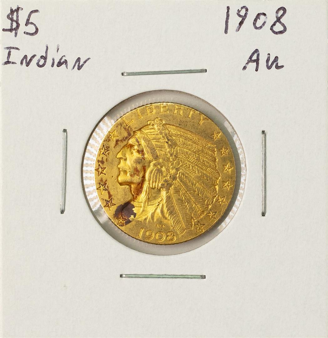 1908 $5 Indian Head Half Eagle Gold Coin