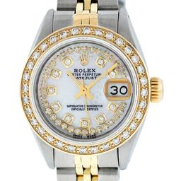 Rolex Ladies 2 Tone 14K MOP String Diamond Datejust Wristwatch