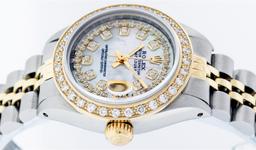 Rolex Ladies 2 Tone 14K MOP String Diamond Datejust Wristwatch