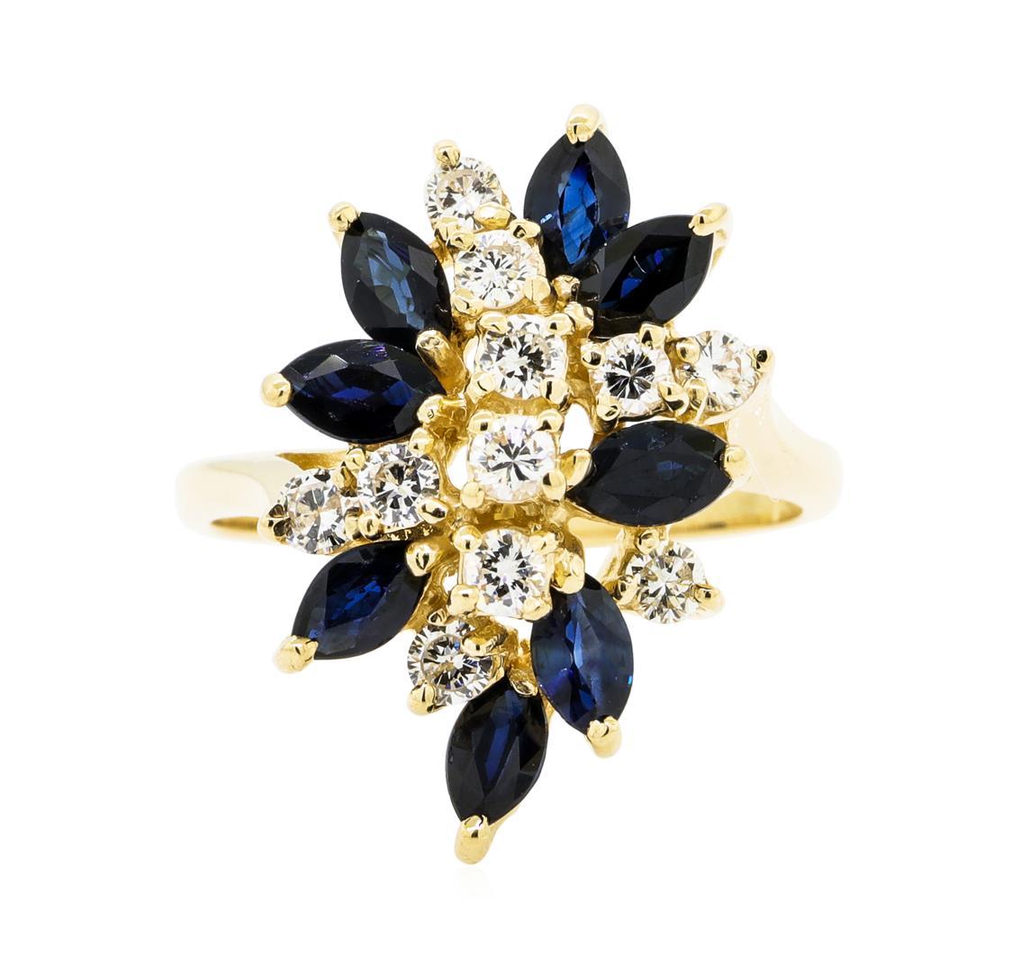 1.20 ctw Sapphire and Diamond Ring - 14KT Yellow Gold