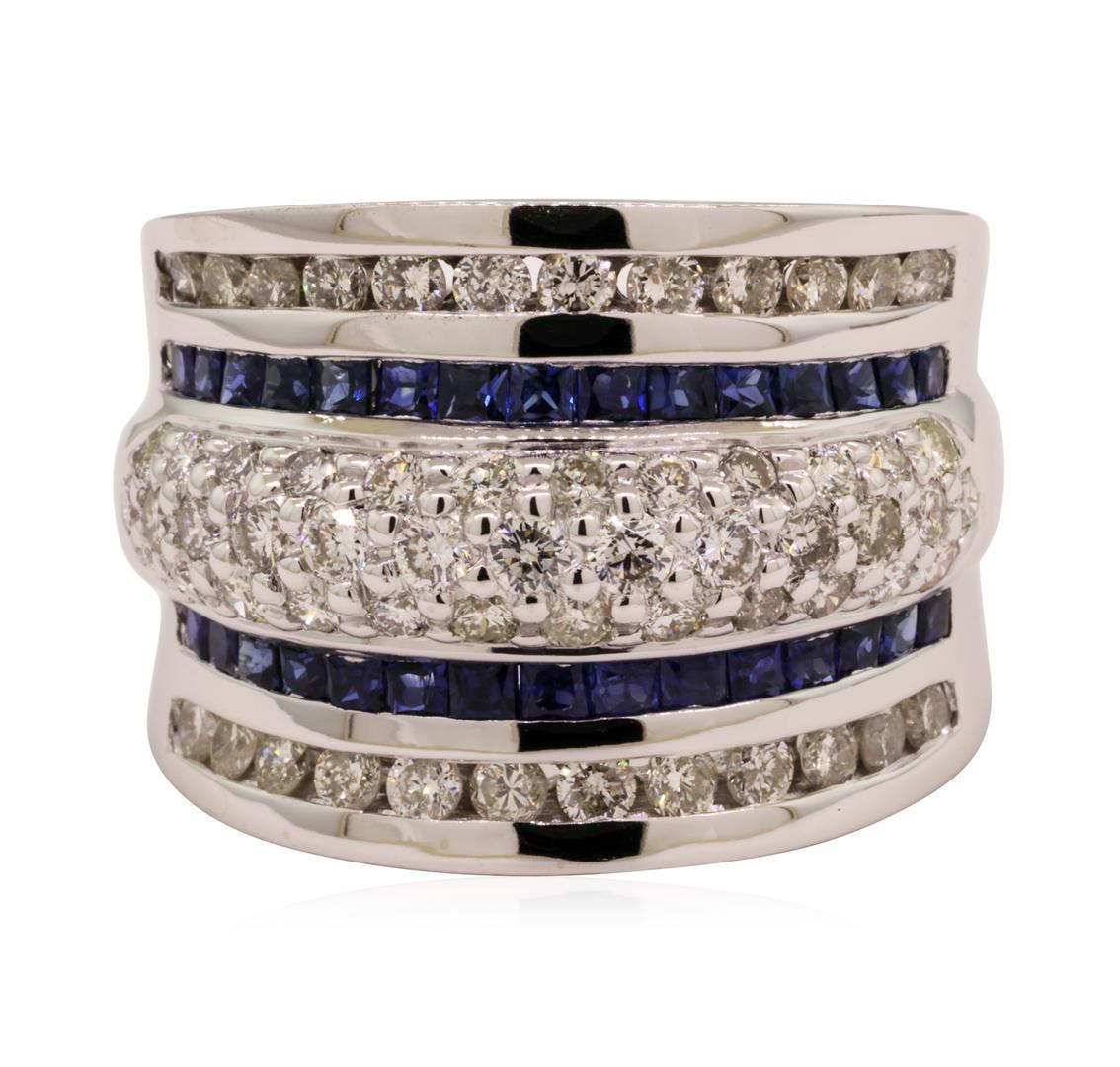 1.40 ctw Sapphire and Diamond Ring - 14KT White Gold