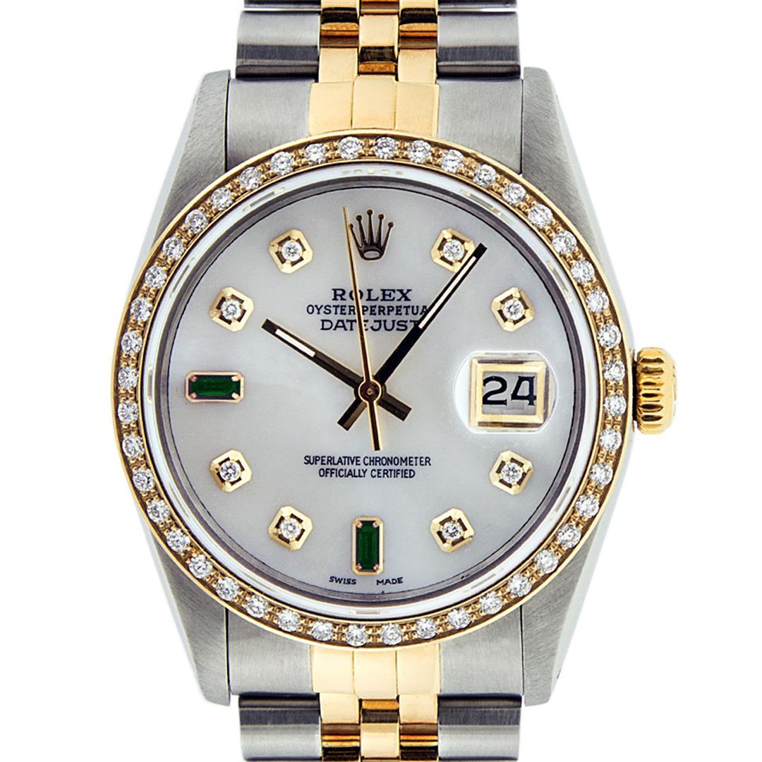 Rolex Mens 2 Tone 14K Mother Of Pearl Diamond 36MM Datejust Wristwatch