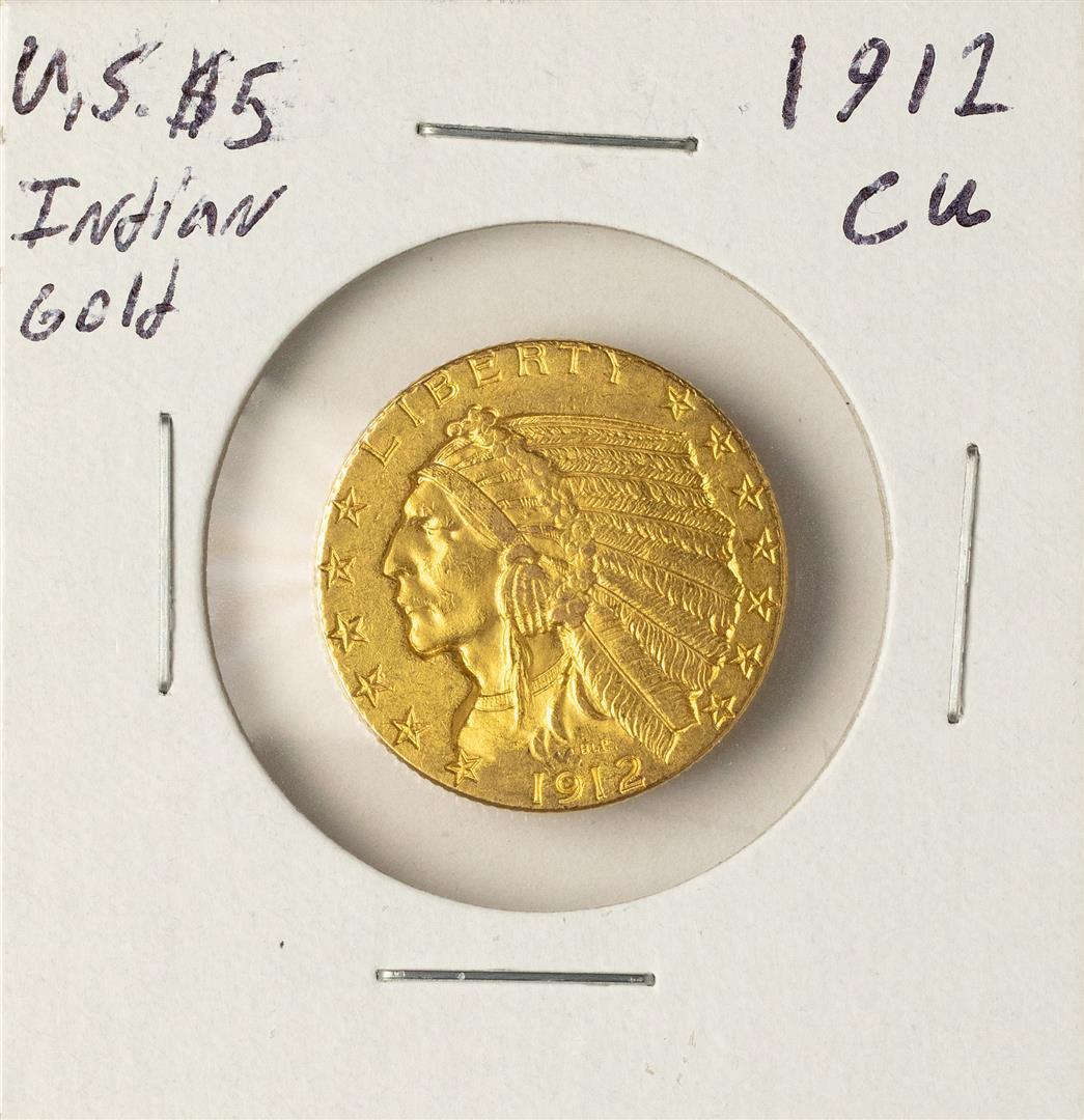 1912 $5 Indian Head Half Eagle Gold Coin