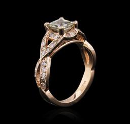 14KT Rose Gold 1.78 ctw Fancy Green Diamond Ring
