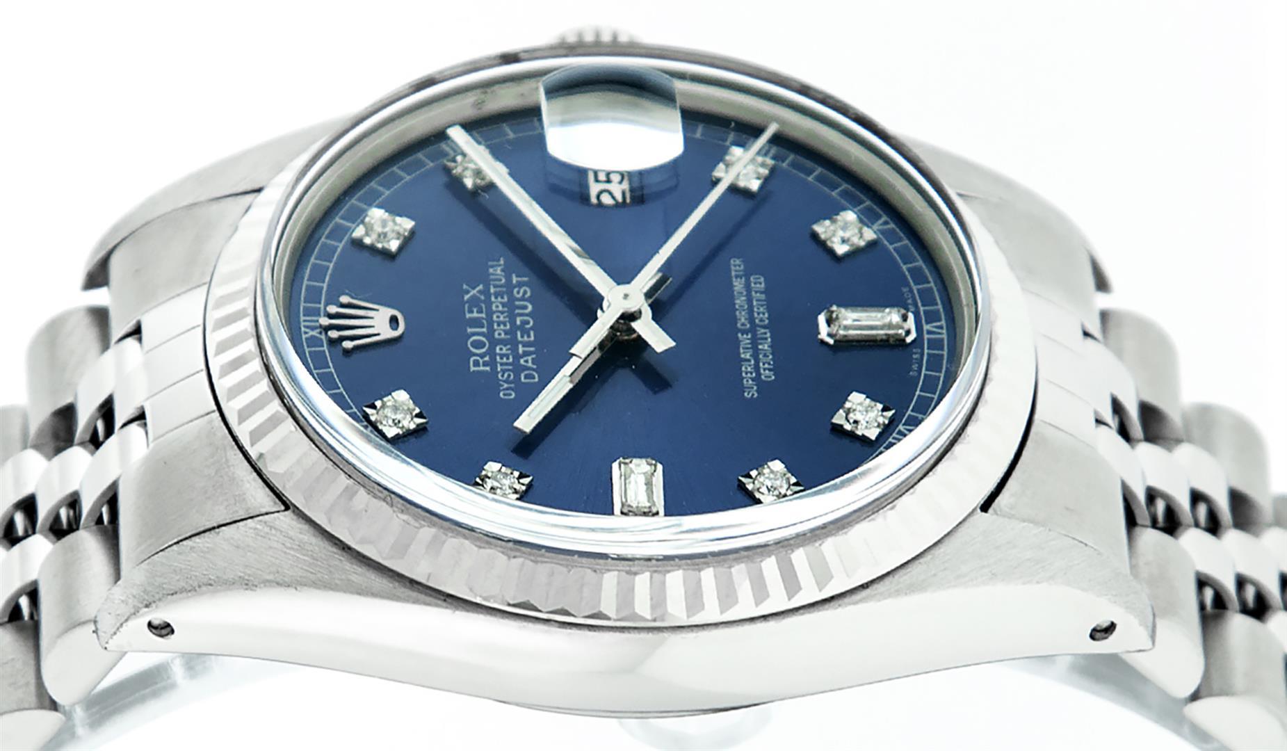 Rolex Mens Stainless Blue Diamond 36MM Datejust Wristwatch