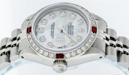 Rolex Ladies Stainless Steel MOP Diamond & Ruby 26MM Datejust Wristwatch