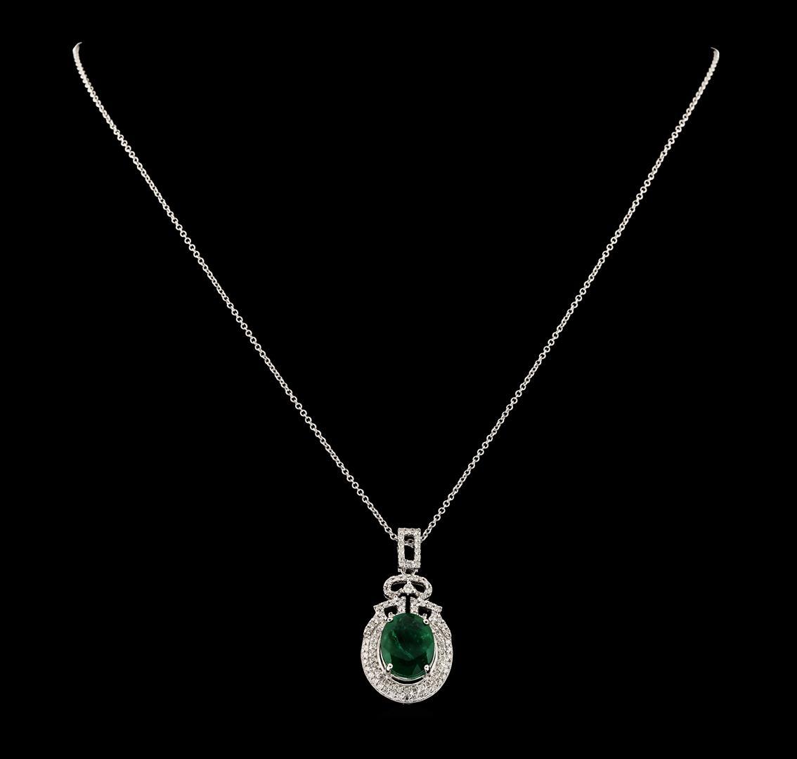 4.26 ctw Emerald and Diamond Pendant With Chain - 14KT White Gold
