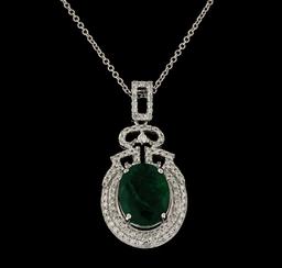 4.26 ctw Emerald and Diamond Pendant With Chain - 14KT White Gold