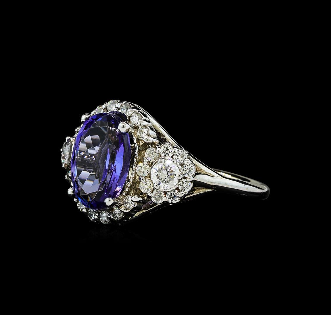 3.77 ctw Tanzanite and Diamond Ring - 14KT White Gold