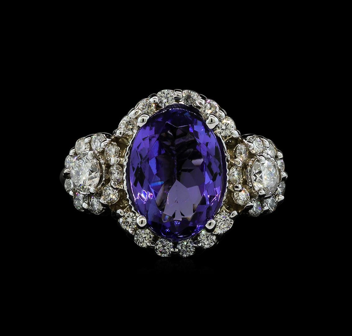 3.77 ctw Tanzanite and Diamond Ring - 14KT White Gold