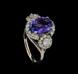 3.77 ctw Tanzanite and Diamond Ring - 14KT White Gold