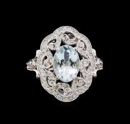 1.92 ctw Aquamarine and Diamond Ring - 14KT White Gold