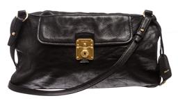 Miu Miu Black Grained Leather Fold Over Crossbody ToteBag