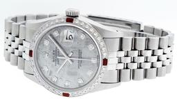 Rolex Mens Stainless Steel Meteorite Diamond And Ruby Datejust Wristwatch