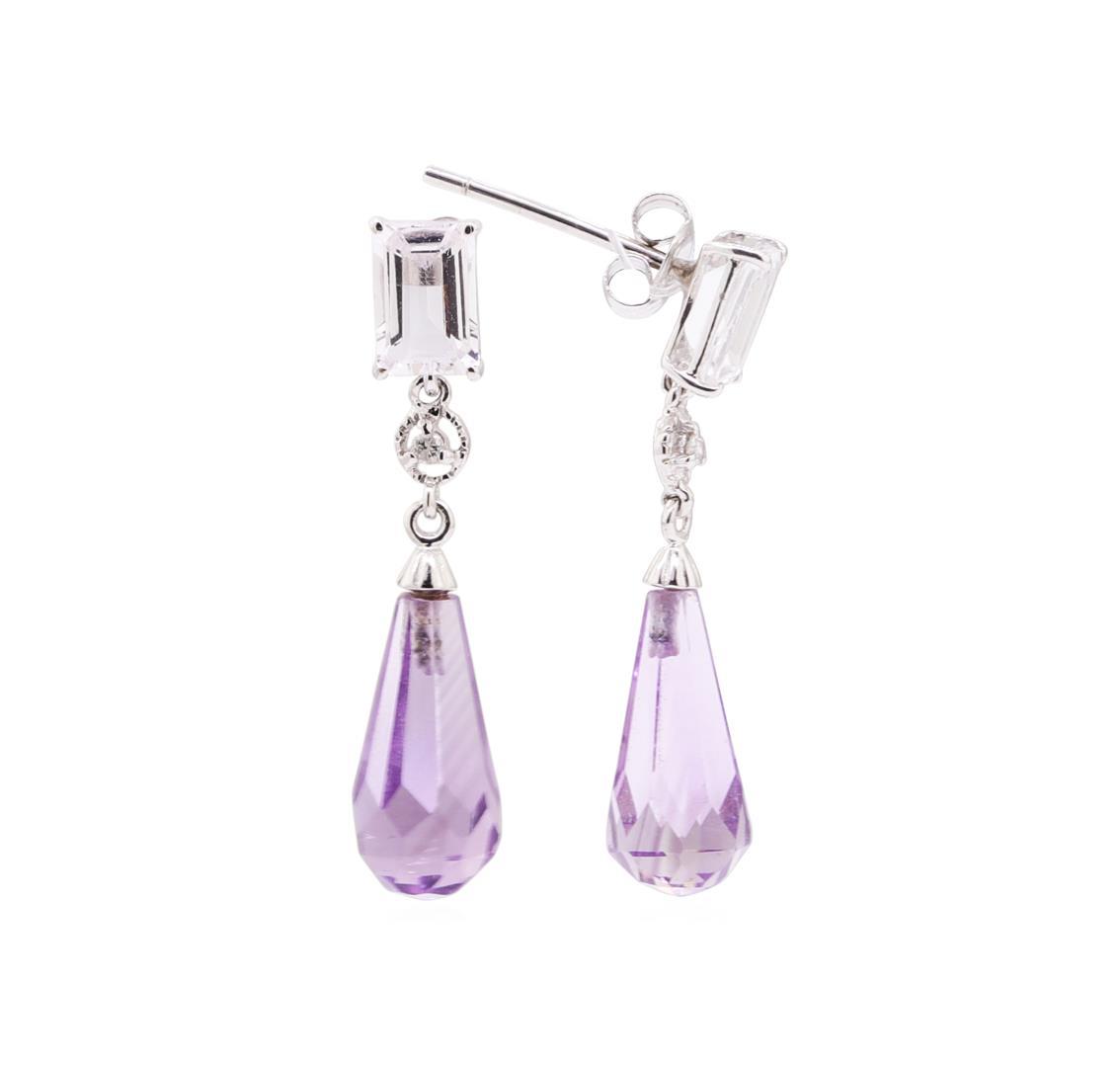 4.04 ctw Amethyst, Quartz and White Sapphire Earrings - 10KT White Gold