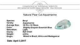 4.57 ct. Natural Pear Cut Aquamarine