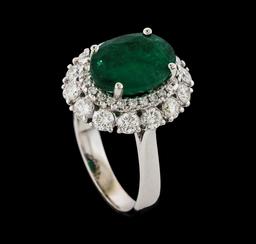 3.53 ctw Emerald and Diamond Ring - 14KT White Gold