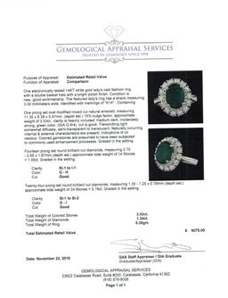 3.53 ctw Emerald and Diamond Ring - 14KT White Gold