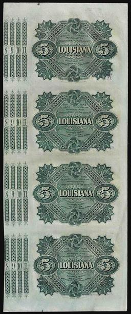 Uncut Sheet of (4) State of Louisiana Baby Bond Obsolete Notes