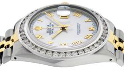 Rolex Mens 2 Tone 14K MOP Roman 3 ctw Channel Set Diamond Datejust Wristwatch