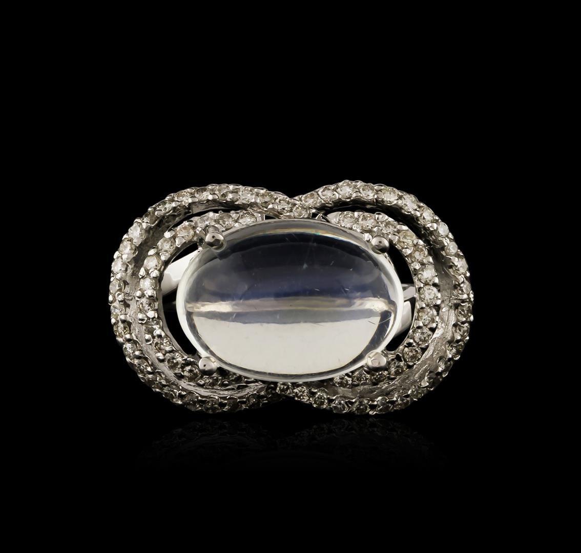 14KT White Gold 0.84 ctw Blue Moonstone and Diamond Ring