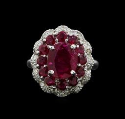 GIA Cert 4.54 ctw Ruby and Diamond Ring - 14KT White Gold