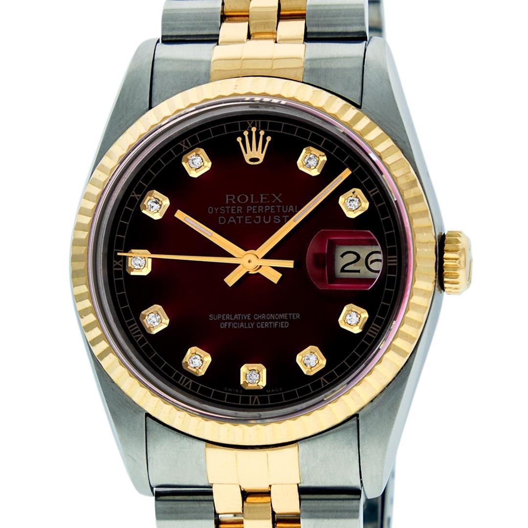 Rolex Mens 2 Tone 14K Red Vignette Diamond 36MM Datejust Wriswatch