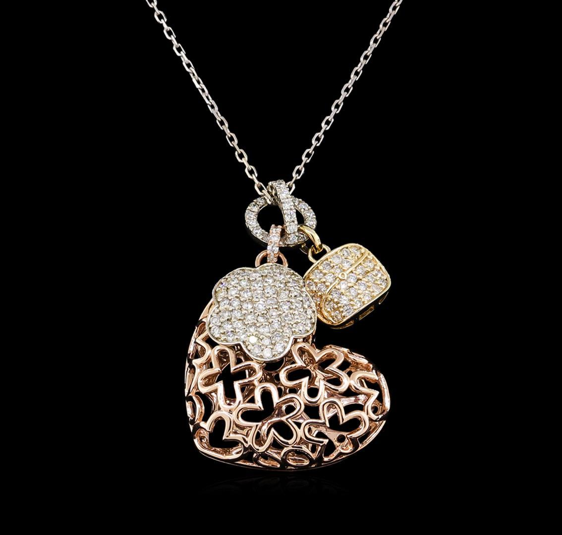 1.08 ctw Diamond Pendant With Chain - 14KT Tri Color Gold