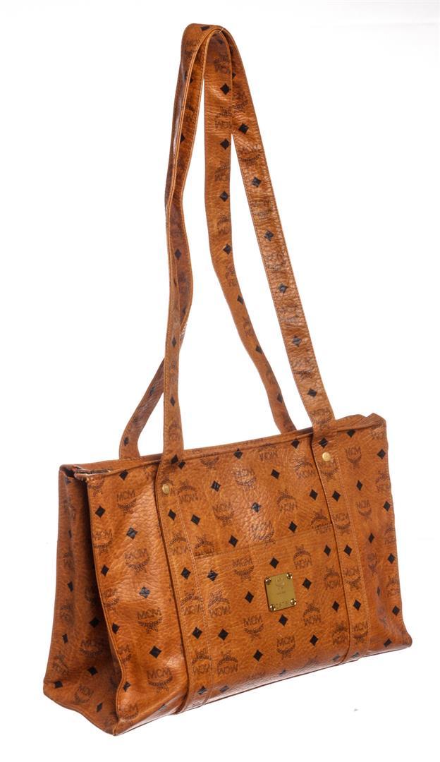 MCM Cognac Visetos Coated Canvas Leather Vintage Large Tote Bag