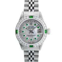 Rolex Ladies Stainless Steel MOP Emerald & Diamond Datejust Wristwatch